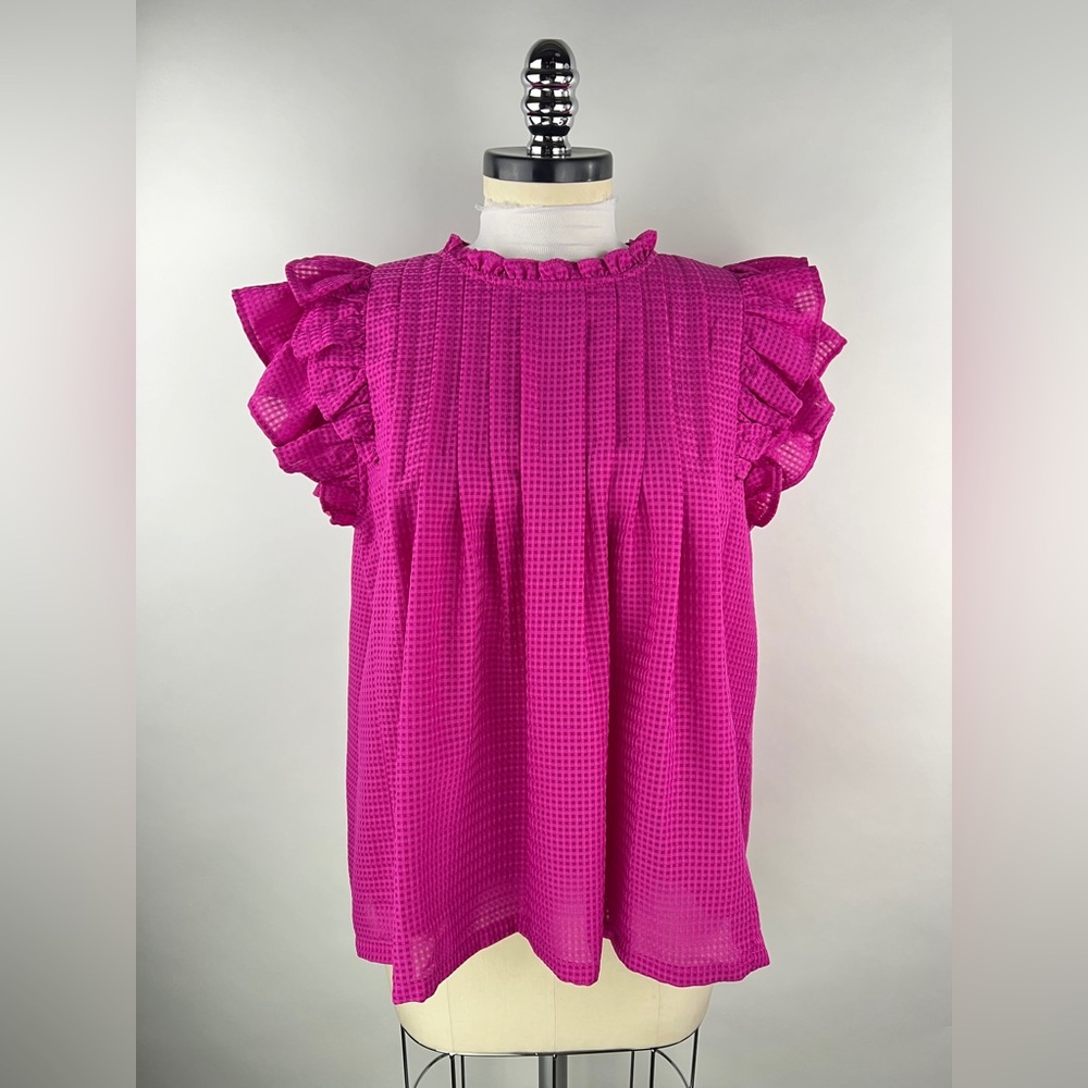 💚 3394. Textured Ruffled Pleated Blouse